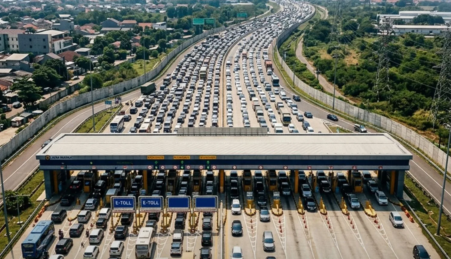 Kemacetan di gerbang tol, kondisi stop-and-go tempat hybrid paling irit