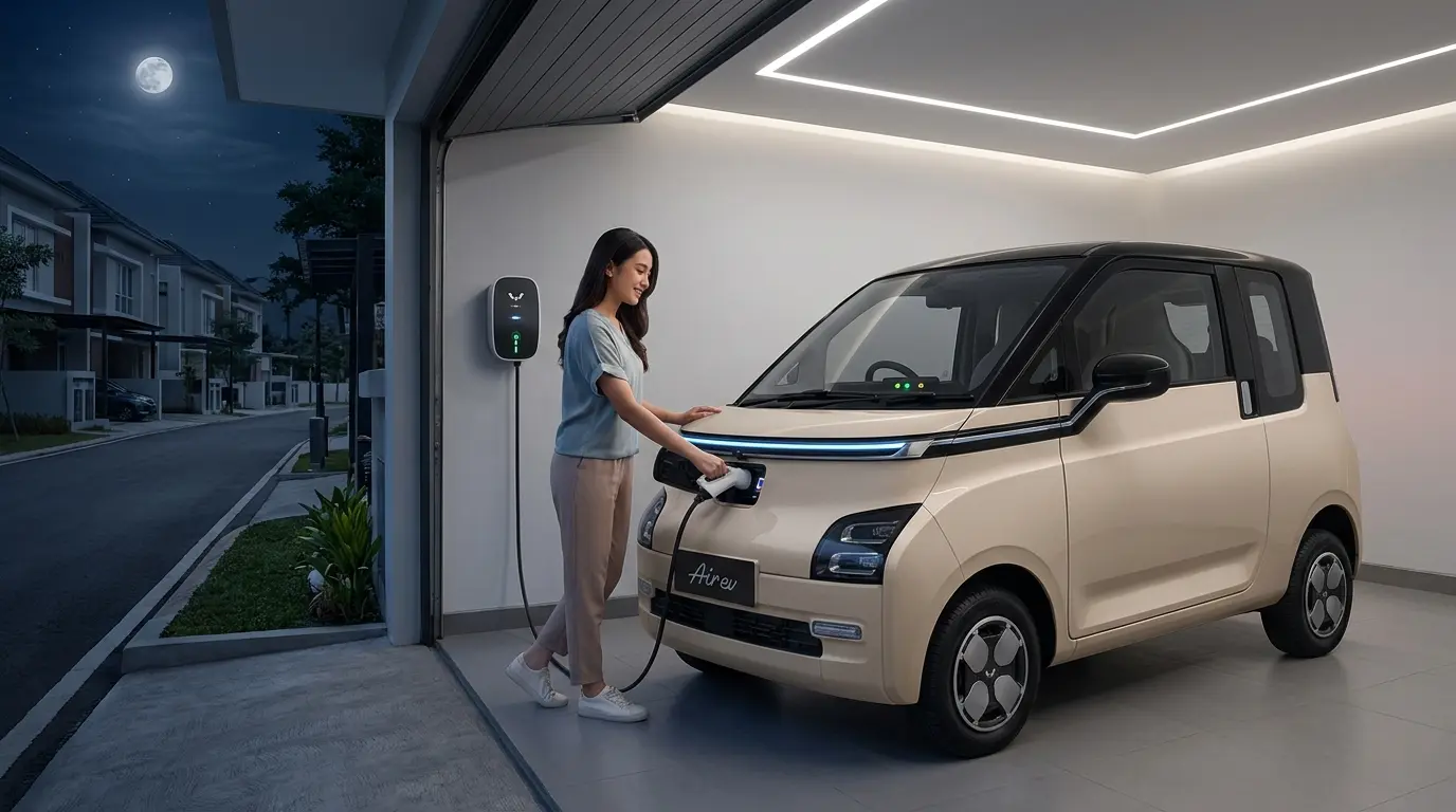 Mengisi daya Wuling Air EV dengan mudah lewat colokan di rumah