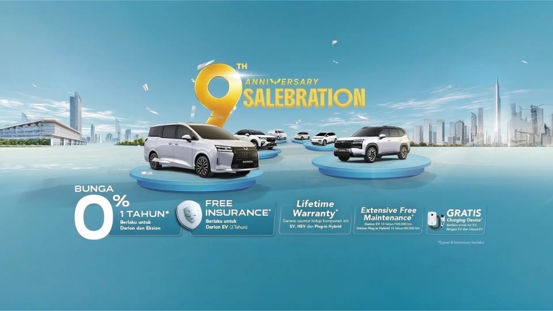 Promo Wuling Juli 2026: bunga 0%, gratis asuransi, dan garansi seumur hidup di 9th Anniversary Salebration
